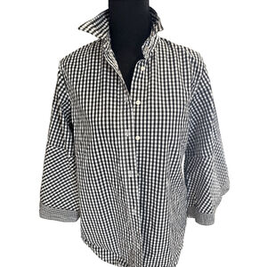 Ralph Lauren Plaid Cotton Button Down Top Black White Medium